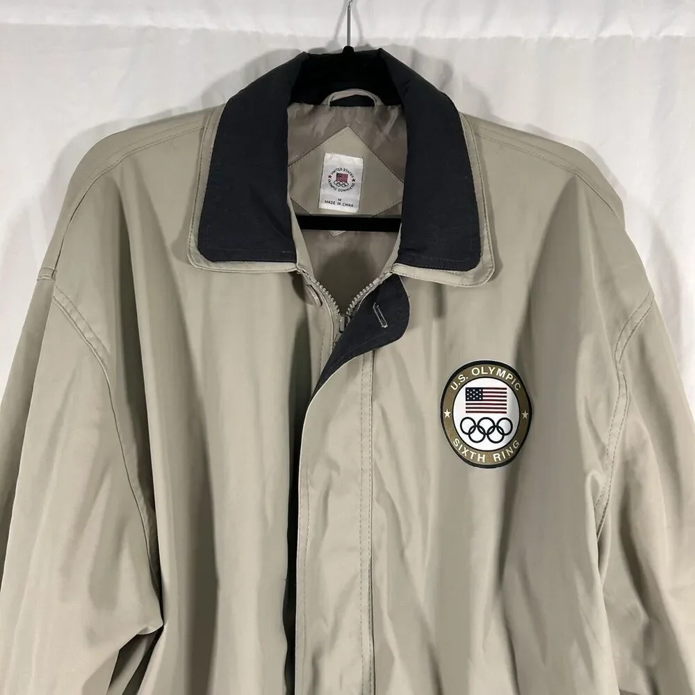 United State Olympic Committee Jacket Mens Medium Beige Full Zip Collared Pocket